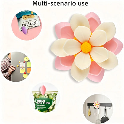 Magnetic Food Sealing Clips Set (10 Bag Clips + 1 Magnetic Base) - Decorative Lotus Clips for Snacks, Bread, and Pet Food Storage, Ideal for Fridge Organization and Kitchen Gifts