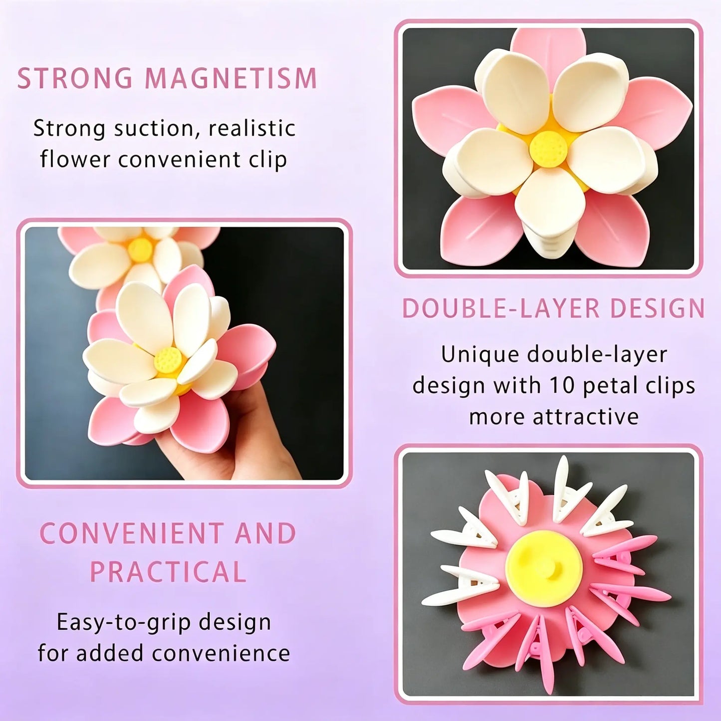 Magnetic Food Sealing Clips Set (10 Bag Clips + 1 Magnetic Base) - Decorative Lotus Clips for Snacks, Bread, and Pet Food Storage, Ideal for Fridge Organization and Kitchen Gifts