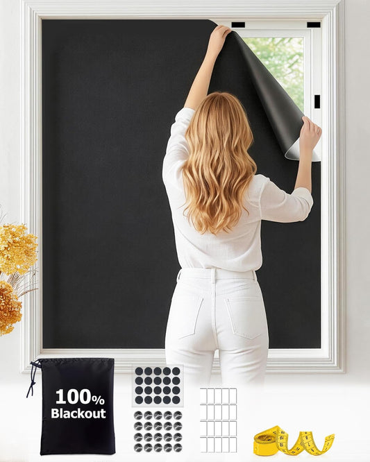 Portable Blackout Shades(57"X79") | DIY Cut-To-Fit for Travel, Dorm & RV, No-Drill Mounting on Any Surface, 100% Blackout Curtains with Storage Bag
