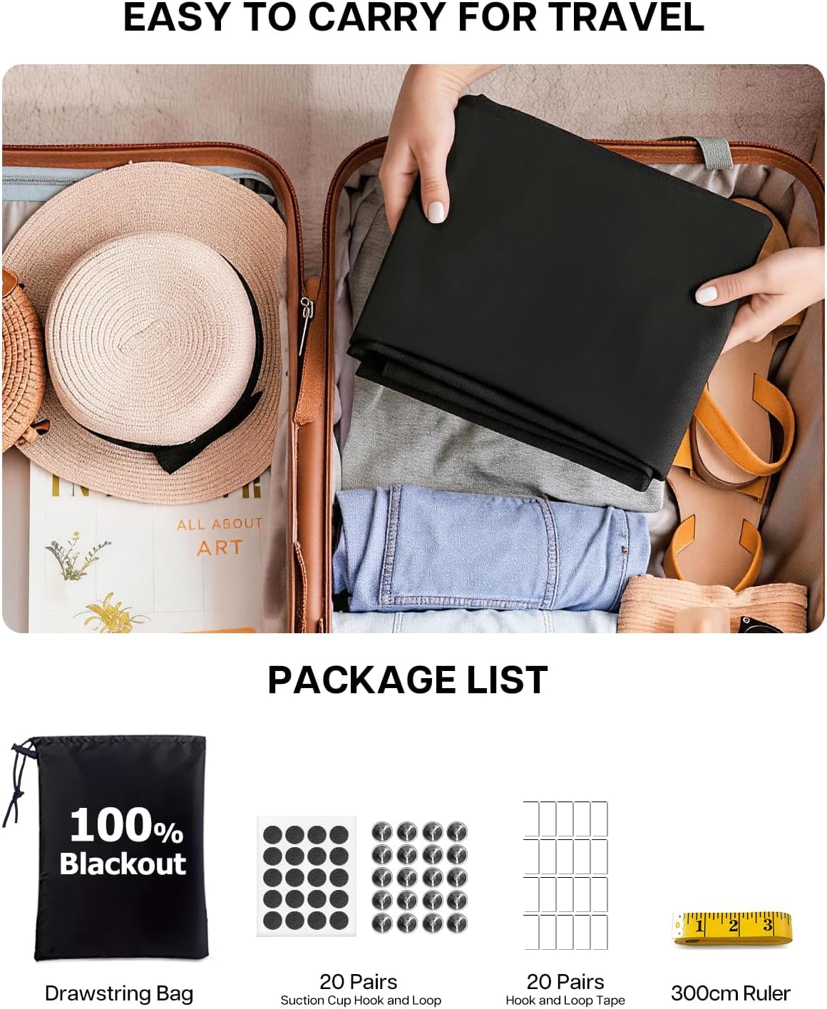 Portable Blackout Shades(57"X79") | DIY Cut-To-Fit for Travel, Dorm & RV, No-Drill Mounting on Any Surface, 100% Blackout Curtains with Storage Bag