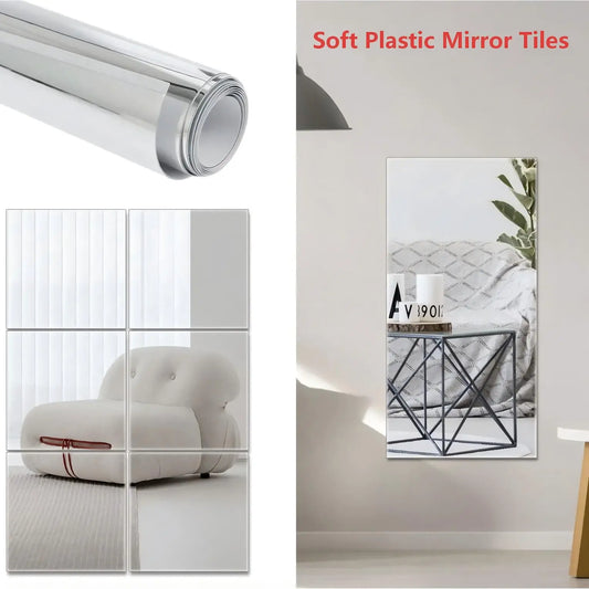 Frameless Wall Mirror Tiles – Acrylic & Flexible Plastic Mirror Stickers for Bedroom, Bathroom, Home Gym, Door & Kids Room Décor, Multiple Sizes Available