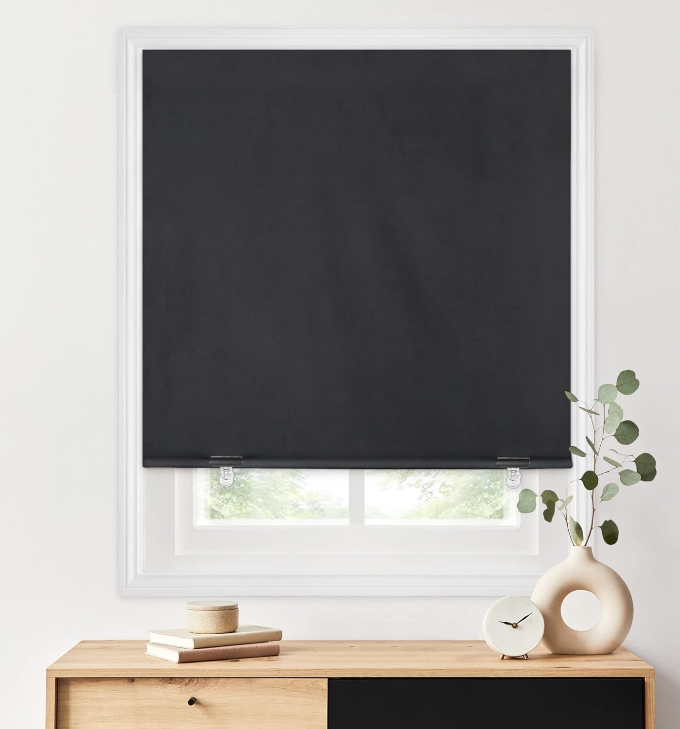 100% Blackout Roller Shades, No Tools No Drill Cordless Blinds for Windows, Thermal Insulated UV Protection Privacy Window Shades for Bedroom (36''W X 72''H, Black)