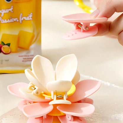 Magnetic Food Sealing Clips Set (10 Bag Clips + 1 Magnetic Base) - Decorative Lotus Clips for Snacks, Bread, and Pet Food Storage, Ideal for Fridge Organization and Kitchen Gifts